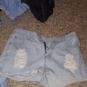 Distressed Light Blue Denim Shorts